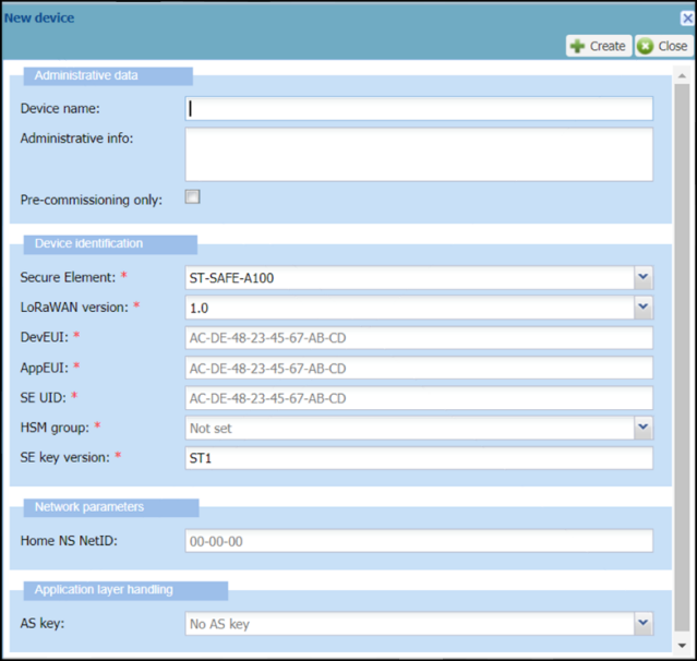 Create device with secure element