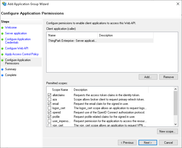 Configure Application Permissions step screenshot