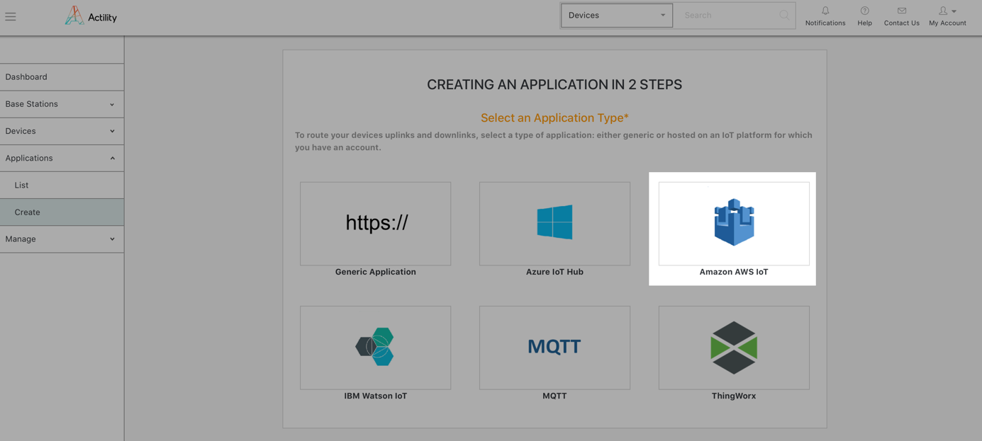 Application creation - AWS IoT Core Application