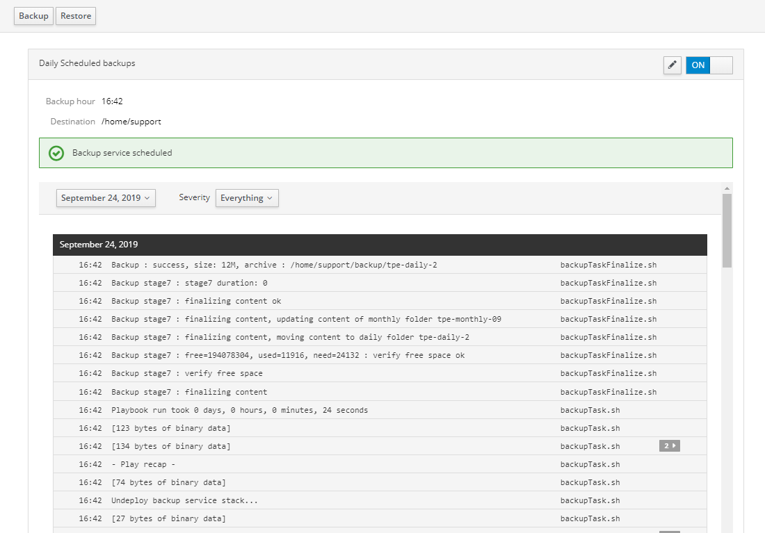 Scheduled backup logs