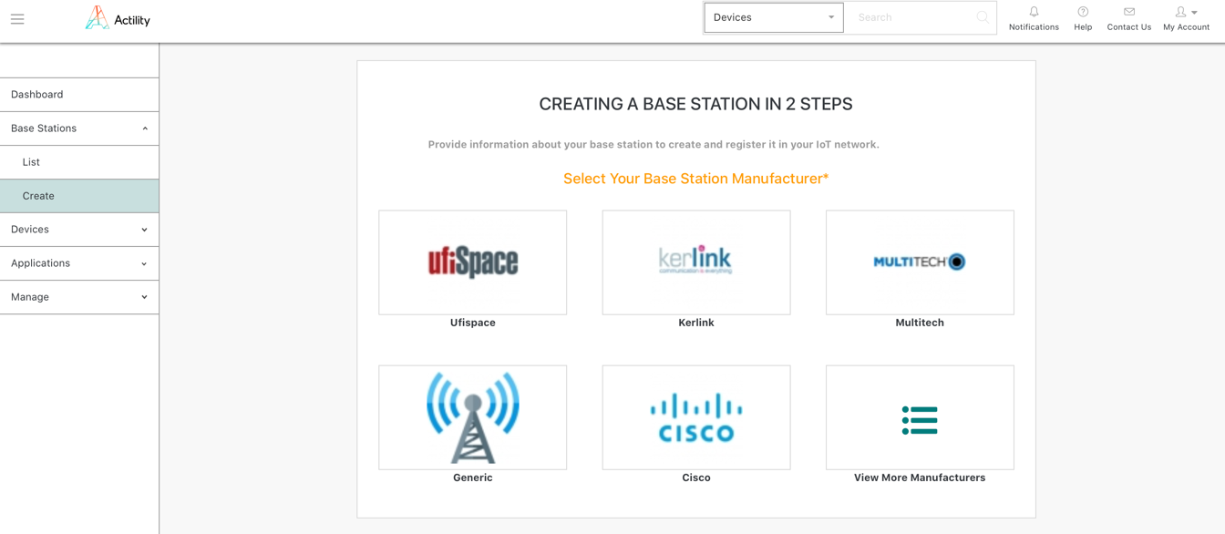 Base Station creation - Select BS manufacturer