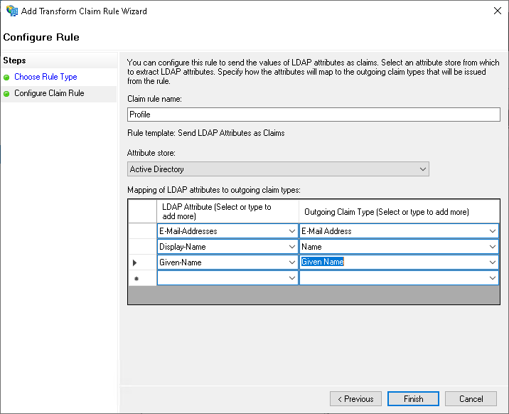 Configure Claim Rule step screenshot