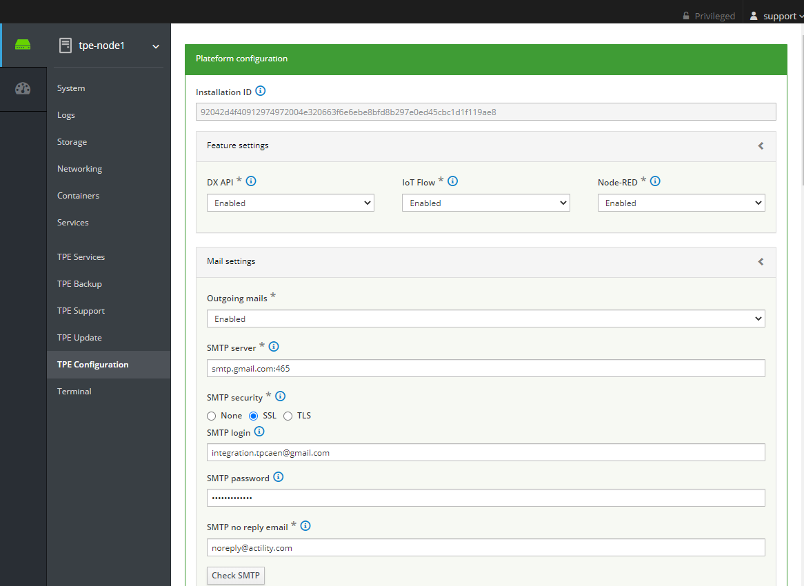 Configuration de la plateforme