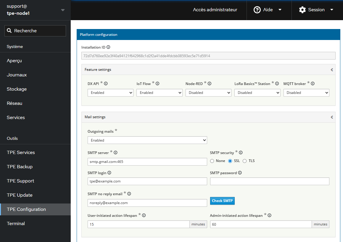 Configuration de la plateforme