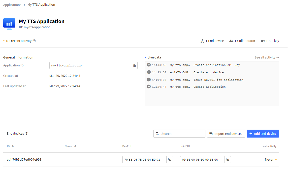 Application configuration summary