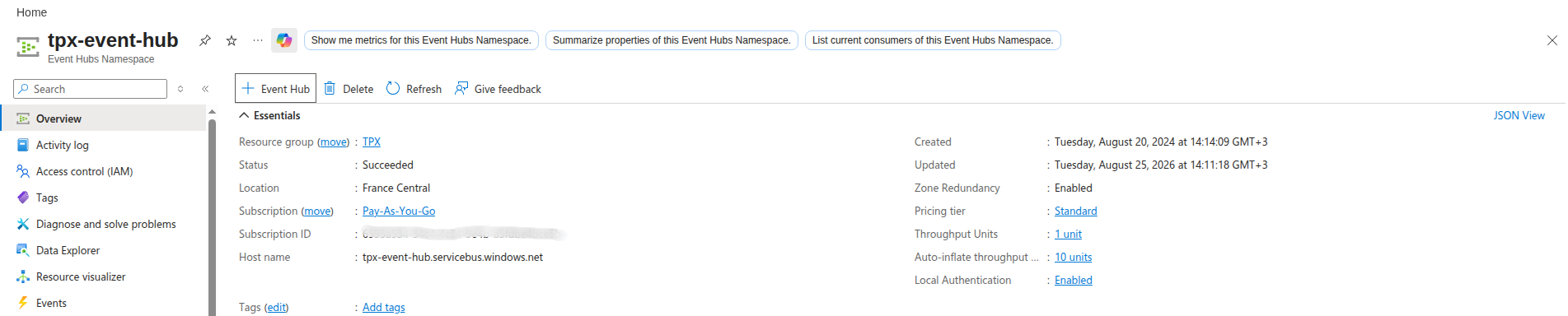 Azure Event Hubs namespace overview